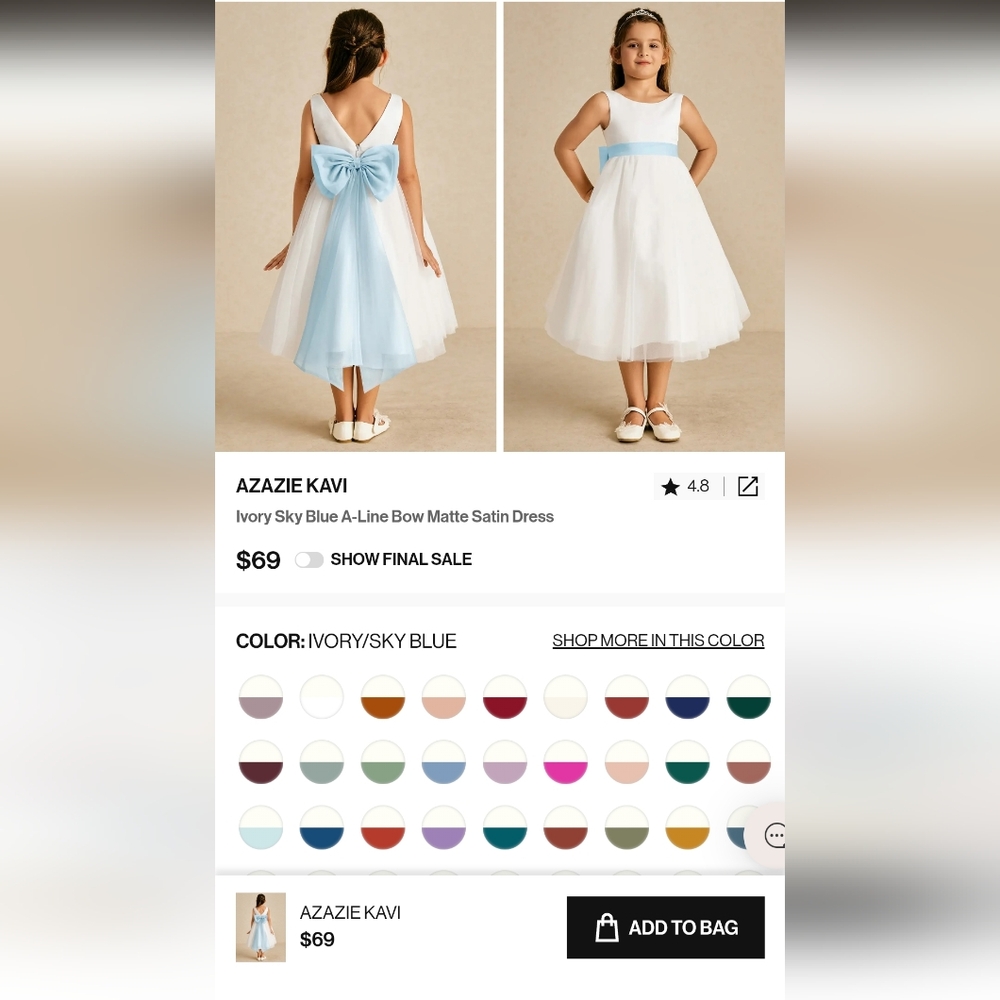Azazie Kavi Satin Dress in Ivory and Blue
